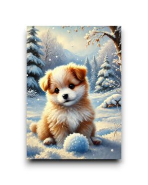 A6 Ansichtkaart - Animals in snow: hond