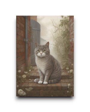 A6 Ansichtkaart - Cats: Grey cat in alley
