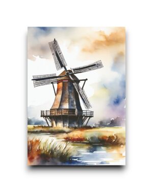 A6 Ansichtkaart - Dutch Watercolors: Lone windmill