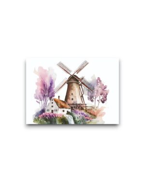 A6 Ansichtkaart - Dutch Watercolors: Purple windmill