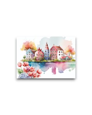 A6 Ansichtkaart - Dutch Watercolors: Houses and tower
