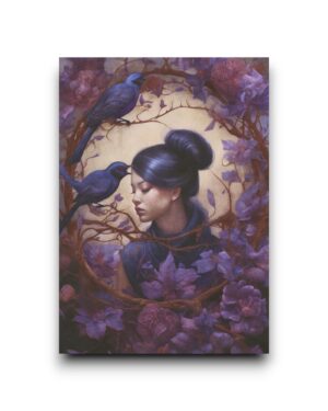 A6 Ansichtkaart - Night Garden: Lady with birds