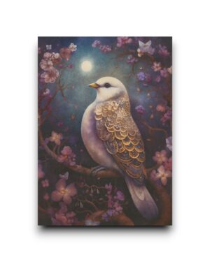 A6 Ansichtkaart - Night Garden: Dove in purple flowers