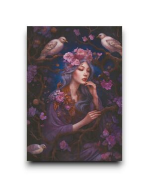 A6 Ansichtkaart - Night Garden: Lady with doves