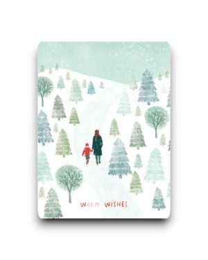 A6 Ansichtkaart - Wandeling in de sneeuw 'Warm wishes'