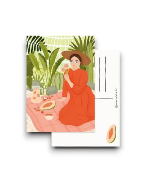 A6 ansichtkaart - Picknick in tropische plantenkas