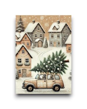A6 Ansichtkaart - Winter Village: Tree delivery