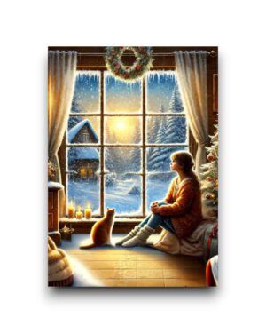 A6 Ansichtkaart - Winter Mail: Girl at the window