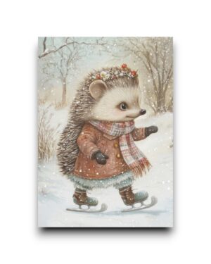 A6 Ansichtkaart - Cute winter Animals: Ice-skating hedgehog