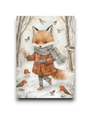 A6 Ansichtkaart - Cute winter Animals: Forest walk with birds