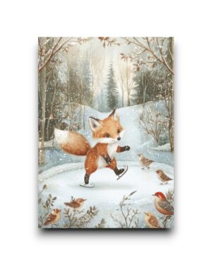 A6 Ansichtkaart - Cute winter Animals: Ice-skating fox in the forest