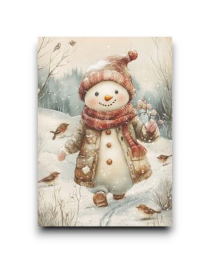 A6 Ansichtkaart - Cute winter Animals: Sneeuwman on a walk