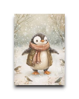 A6 Ansichtkaart - Cute winter Animals: Pinguin with birds