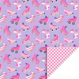 Cadeaupapier - Roze rollerschaatsen