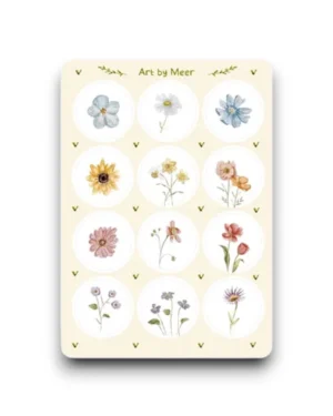 Stickervel met 12 mooie bloemen stickers