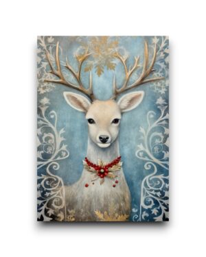 A6 Ansichtkaart - Christmas Animals - Hert (wit)