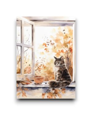 A6 Ansichtkaart - Herfst kat
