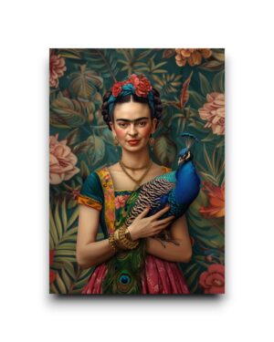 A6 Ansichtkaart - Frida Kahlo: Frida Kahlo met pauw