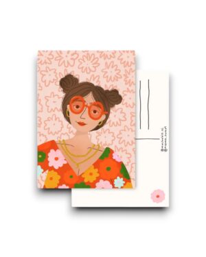 A6 Ansichtkaart - Retro vrouw met rode bril