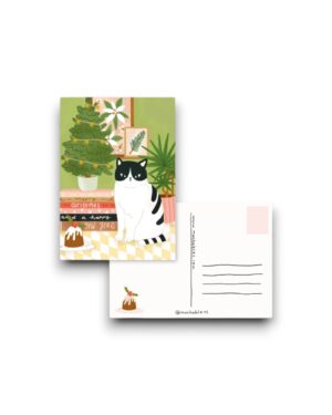 A6 Ansichtkaart - Cute Christmas Cat tree & quote