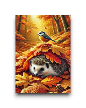A6 Ansichtkaart - Autumn Season: de Egel en de Vogel