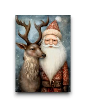 A6 Ansichtkaart - Whimsical Christmas: Kerstman met Rendier