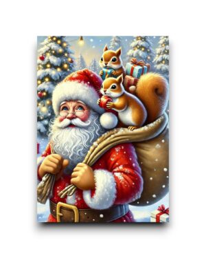 A6 Ansichtkaart - Winter wonderland: kerstman met eekhoorntjes